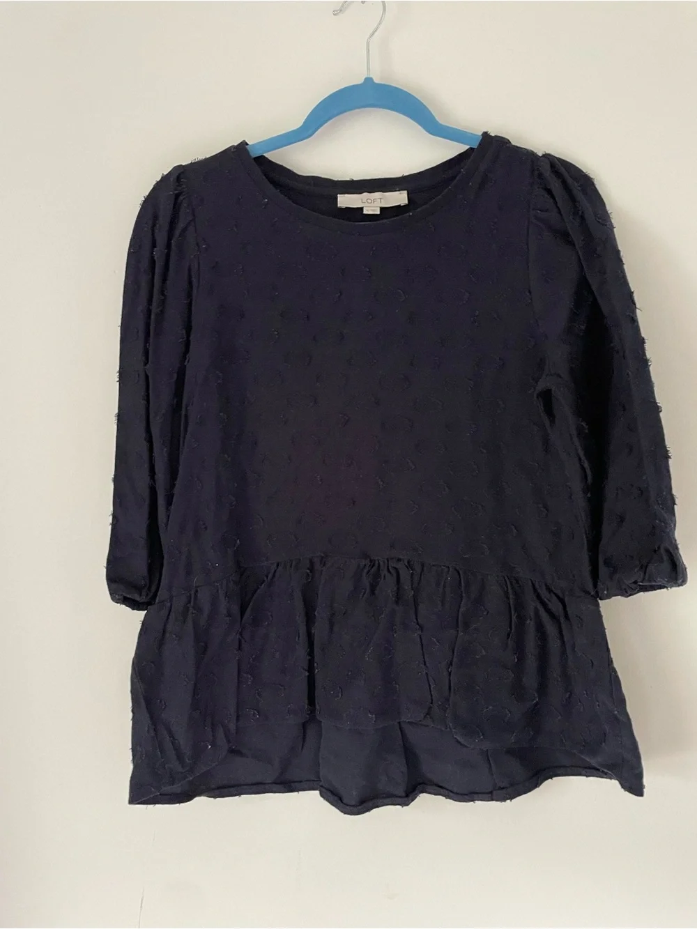 LOFT Navy Peplum Textured Blouse